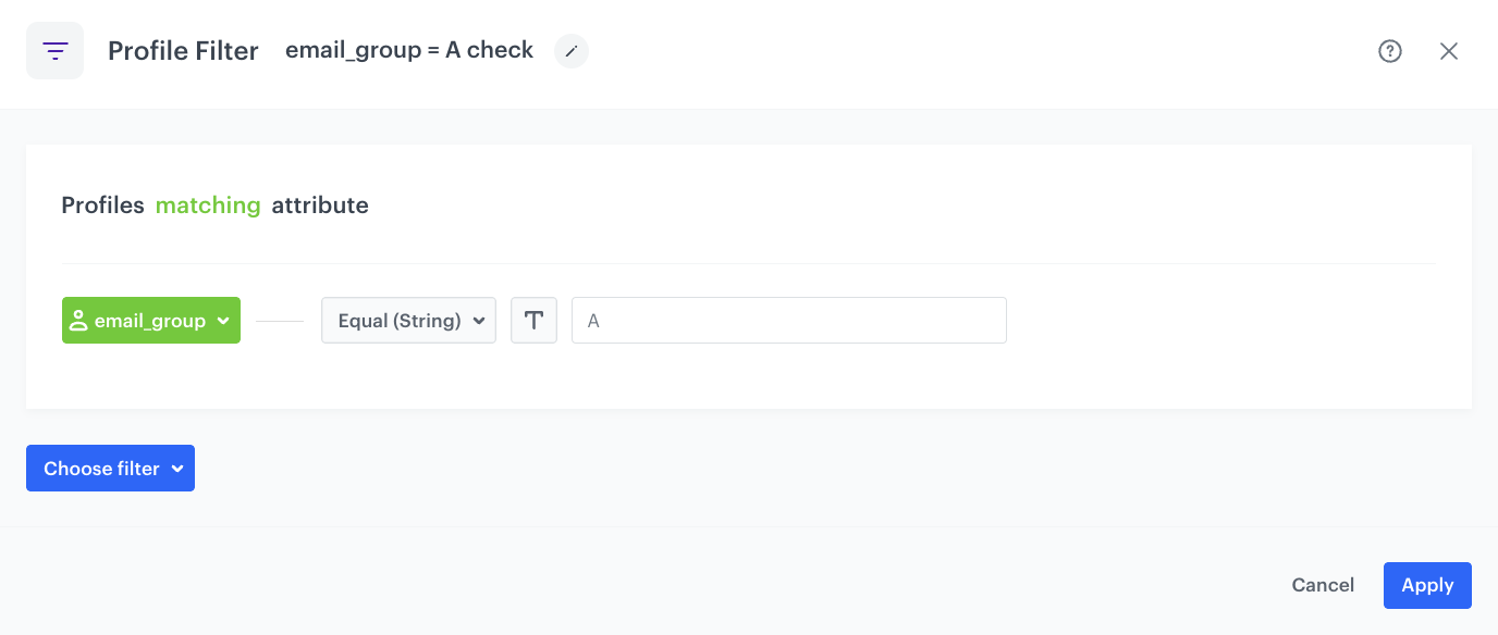 The view of the Profile filter node configuration