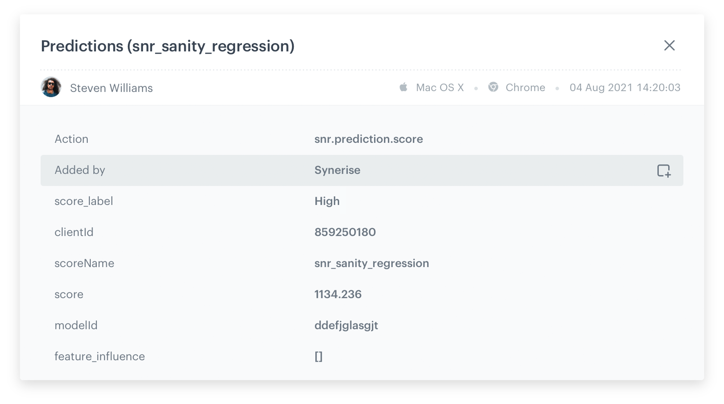 snr.prediction.score event