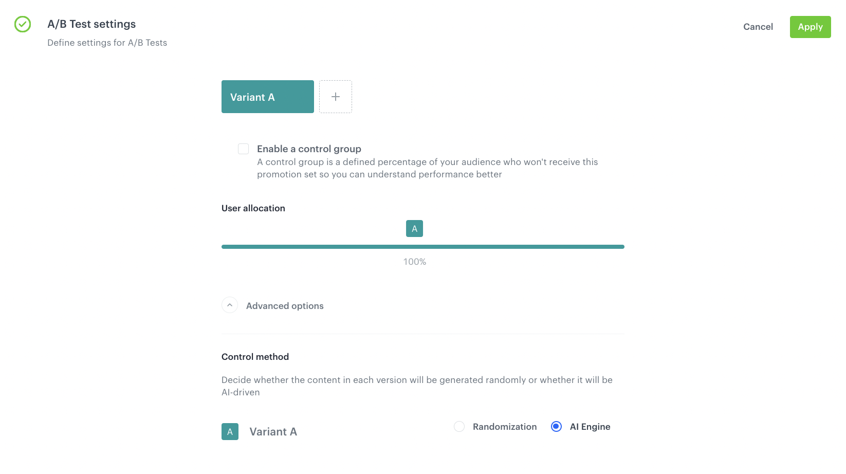 AB test settings