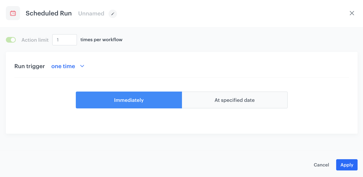 The configuration of the Scheduled Run node