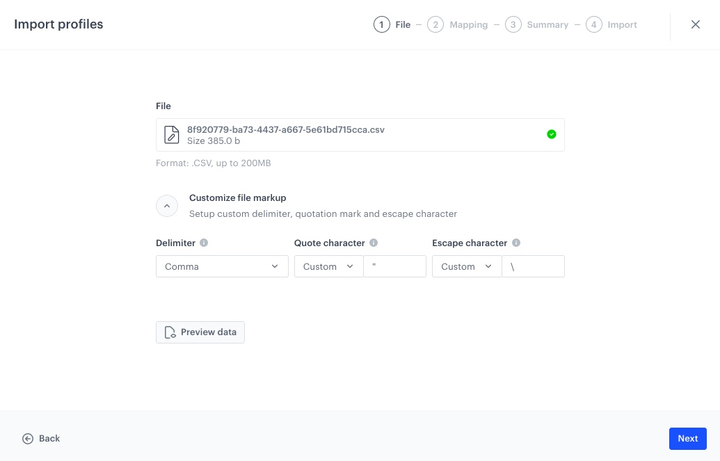 The view of the Import Profiles configuration