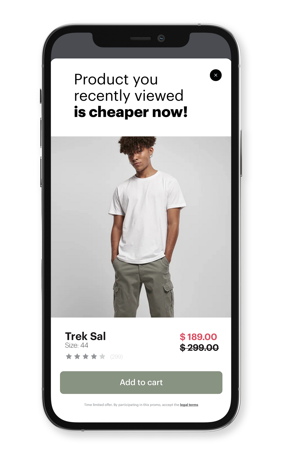 In-app price drop message example