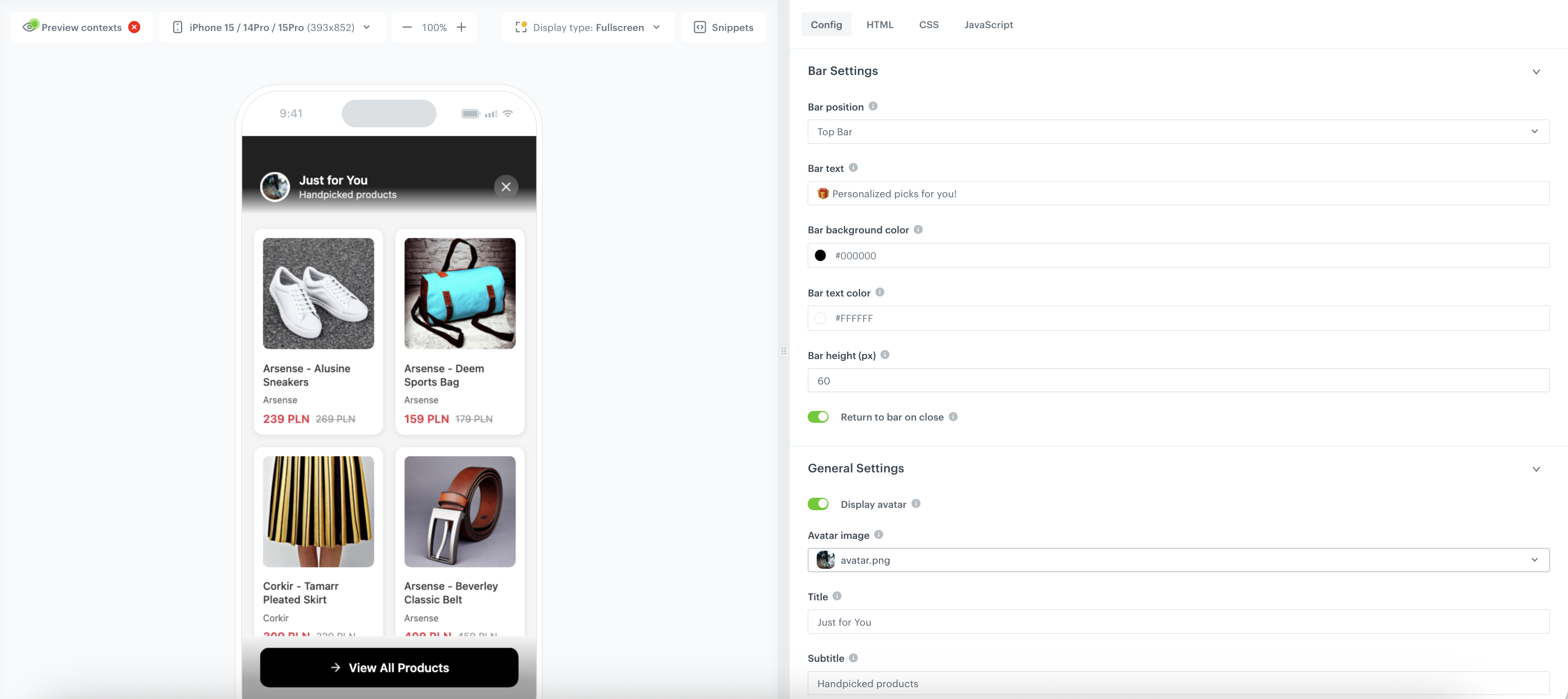 In-app configuration