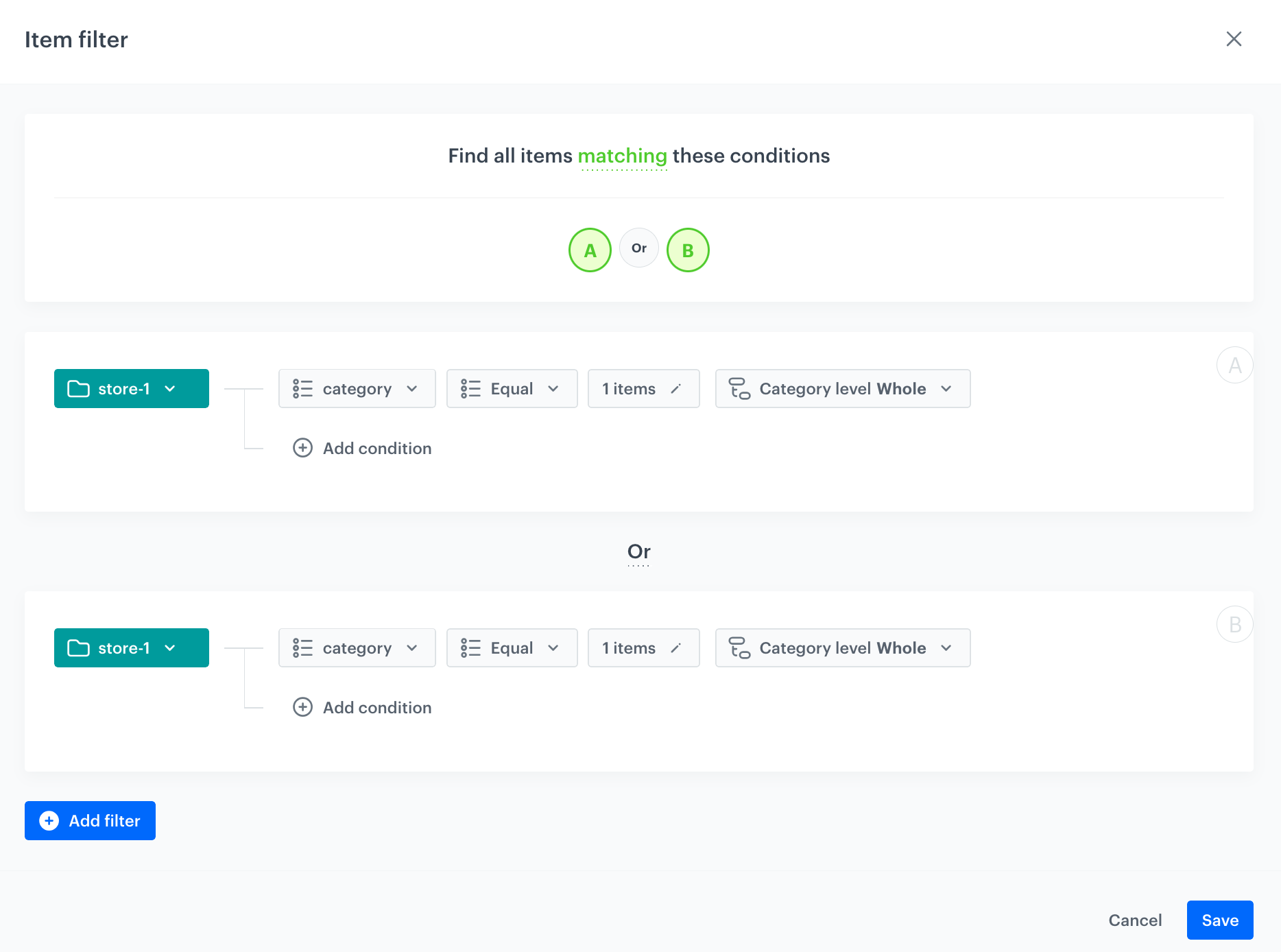 The view of propensity item filter configuration