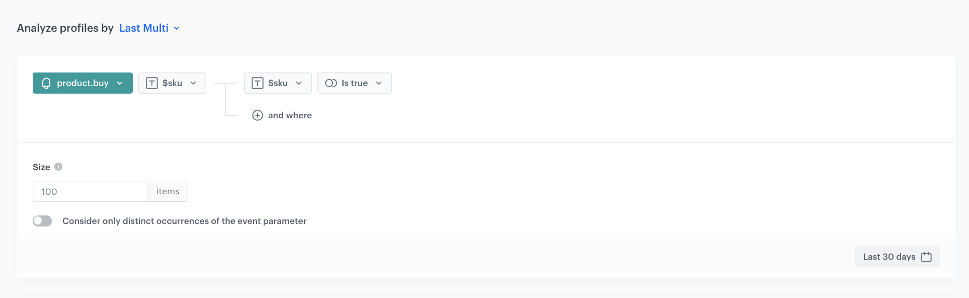 Configuration of the aggregate with skus of last visited product