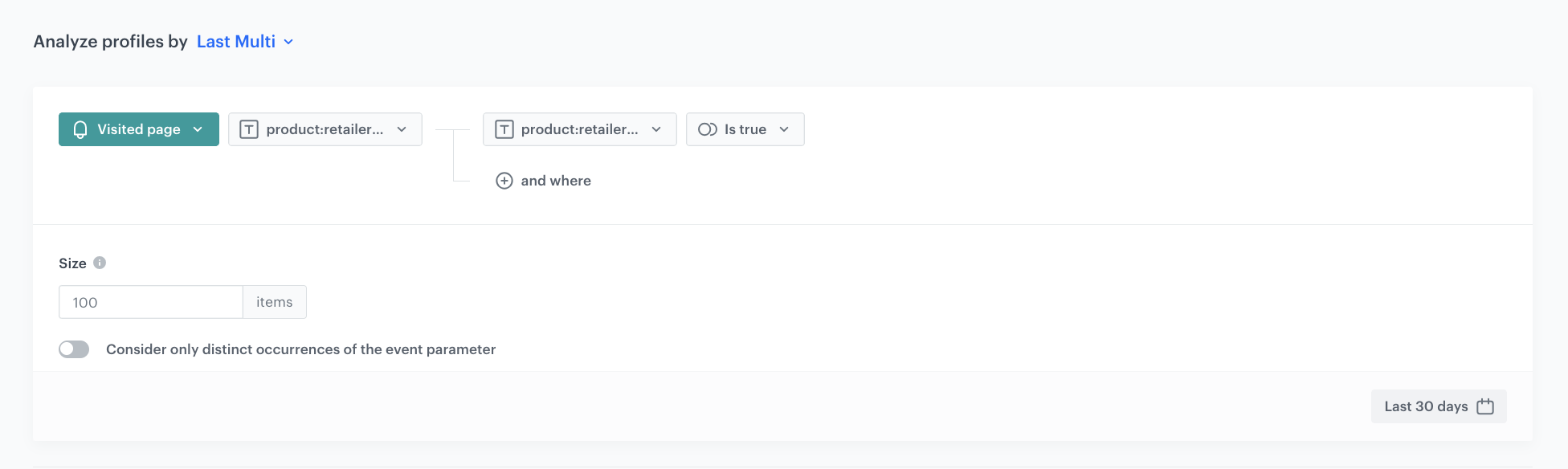 Configuration of the aggregate with last visited products