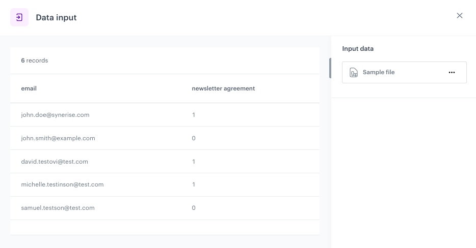 Data input of the sample file