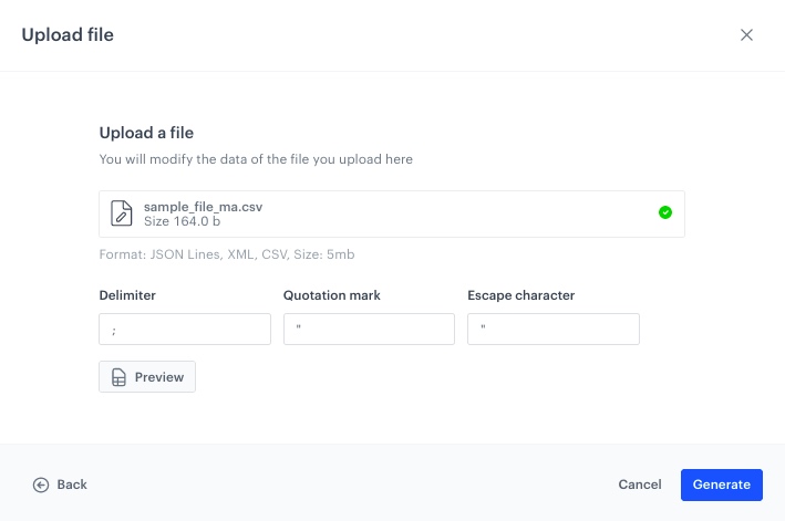 The configuration of the Data input node