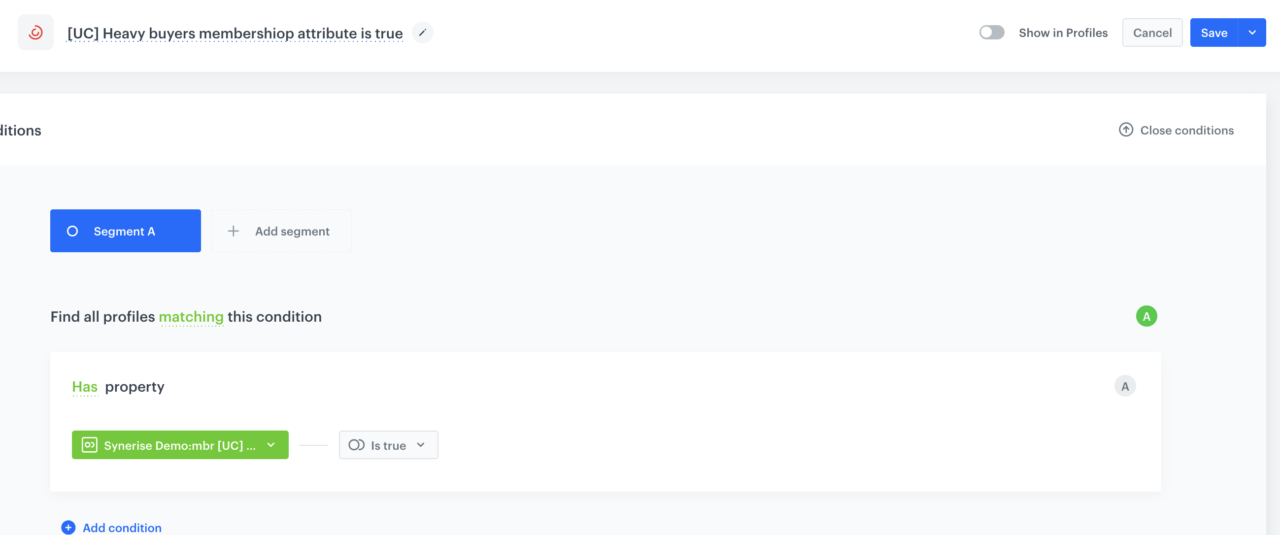 The view of the segmentation configuration
