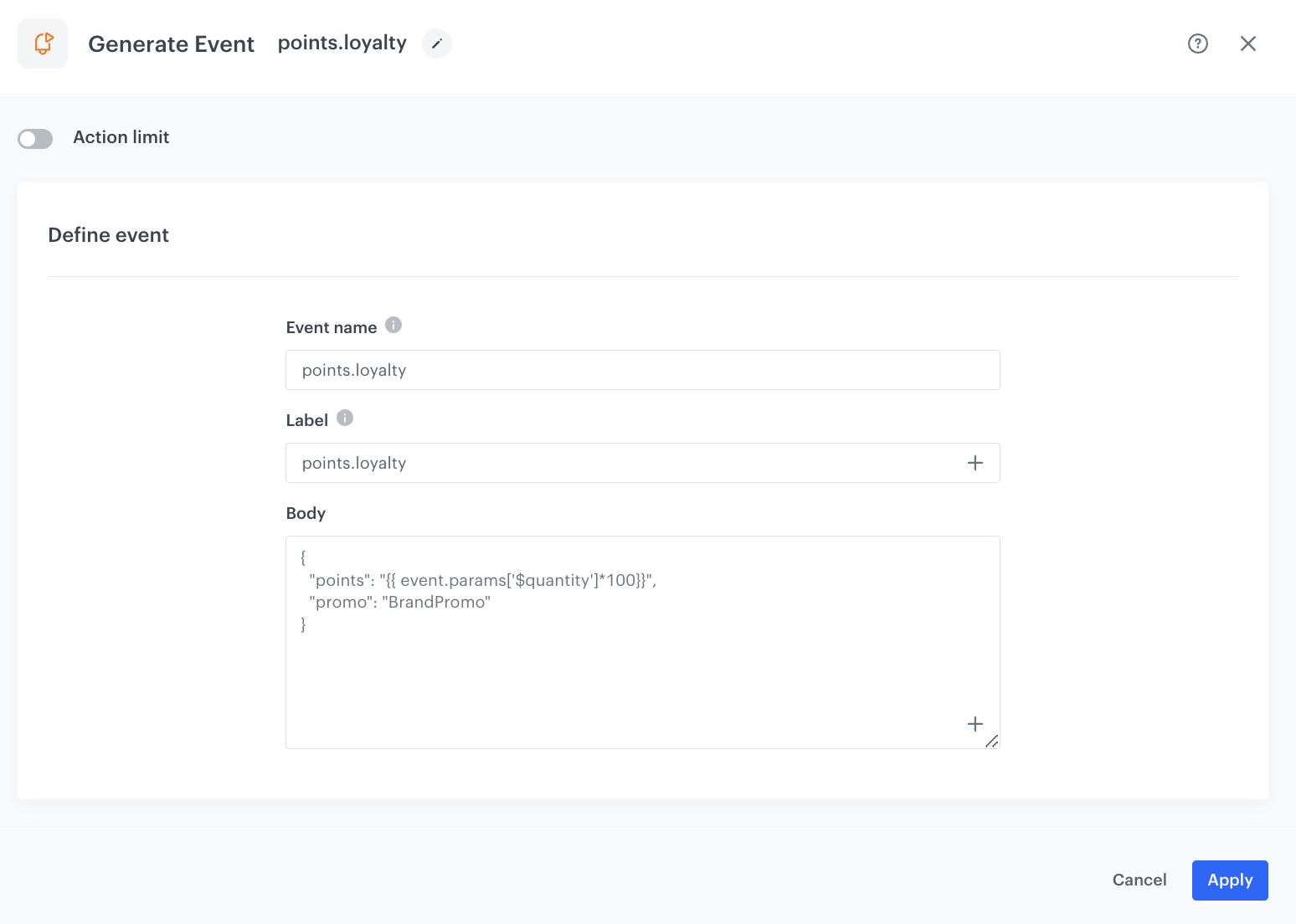 Generate Event node configuration