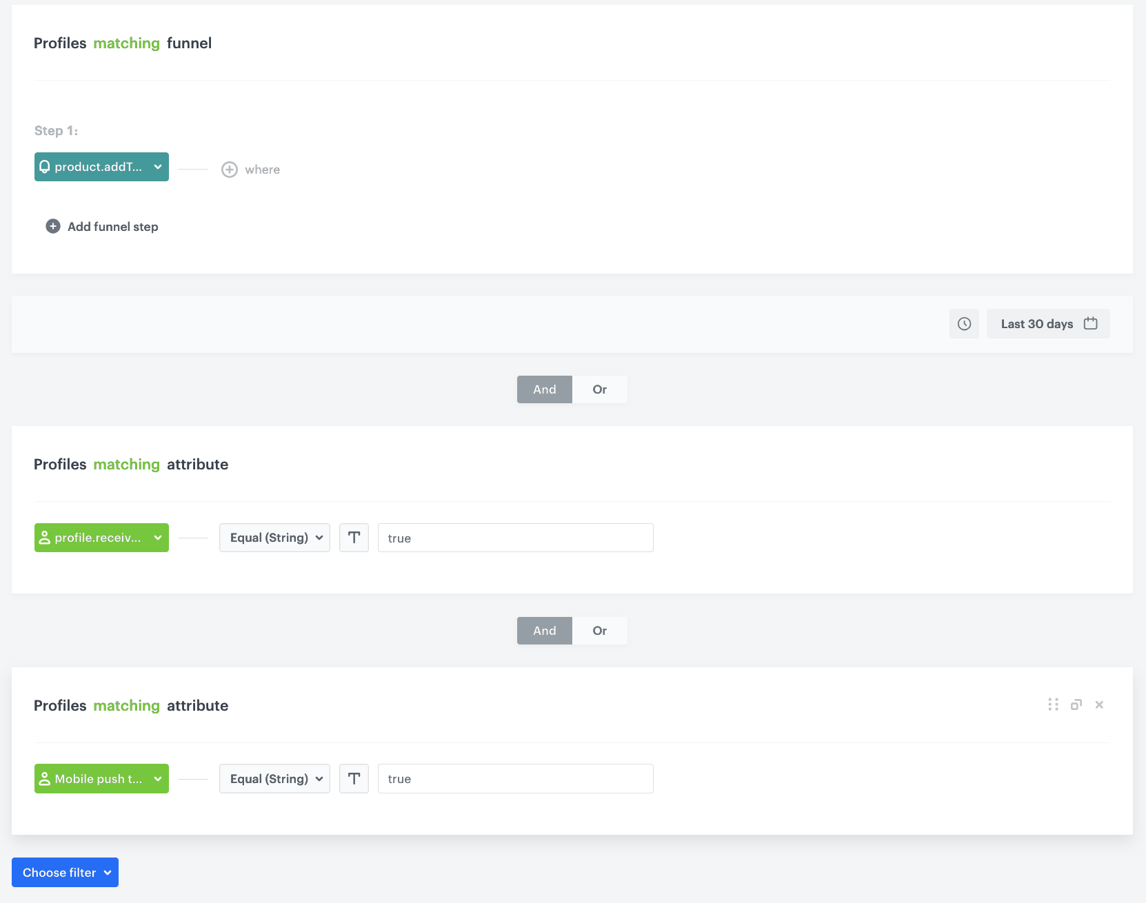 Configuration of the Profile filter