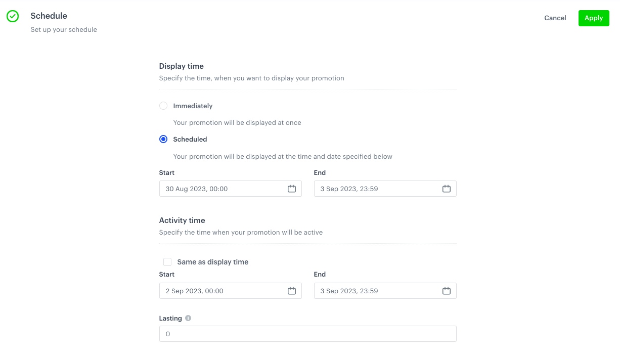 The view of Schedule configuration