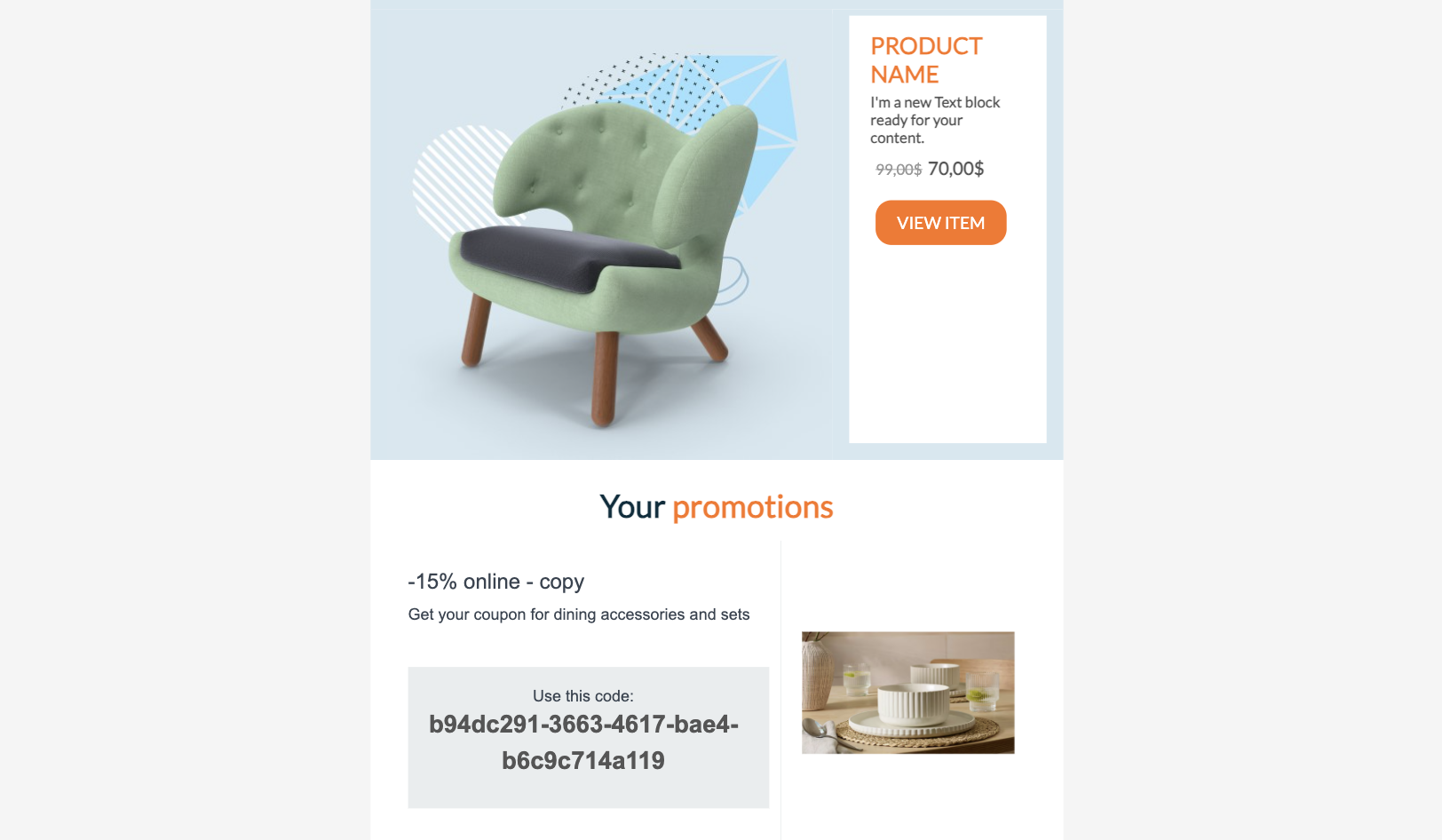 Screenshot presenting email template for anniversarie coupon