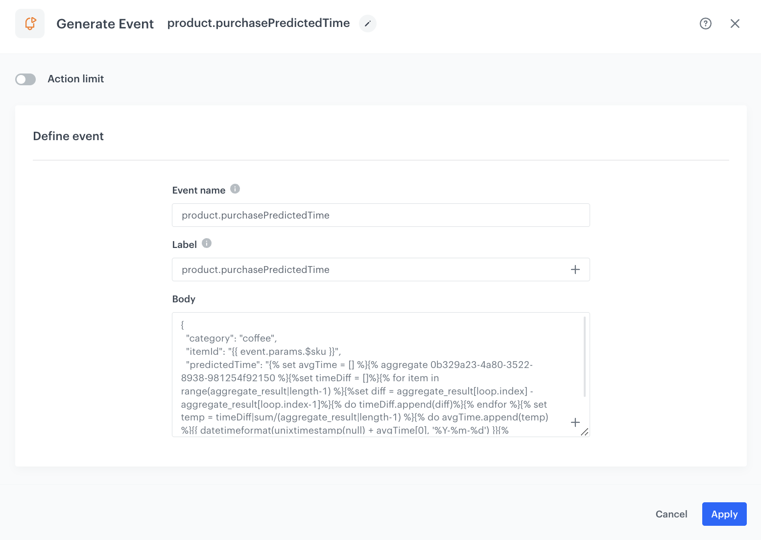 Configuration of the Generate event node