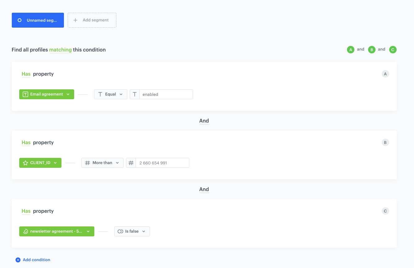 The view of the segmentation configuration