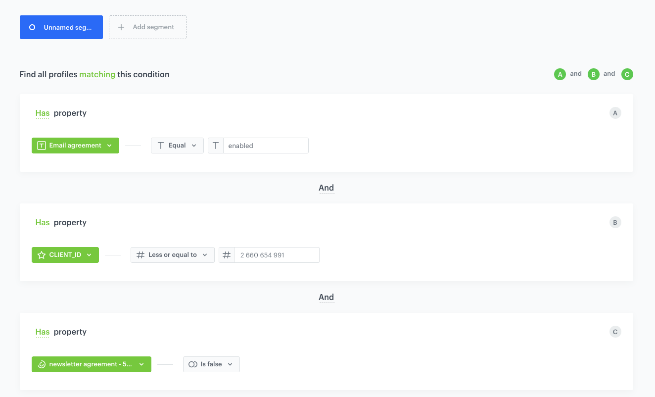 The view of the segmentation configuration