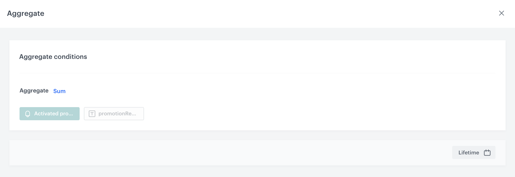 Configuration of the Points for promotion activation sum aggregate within the expression