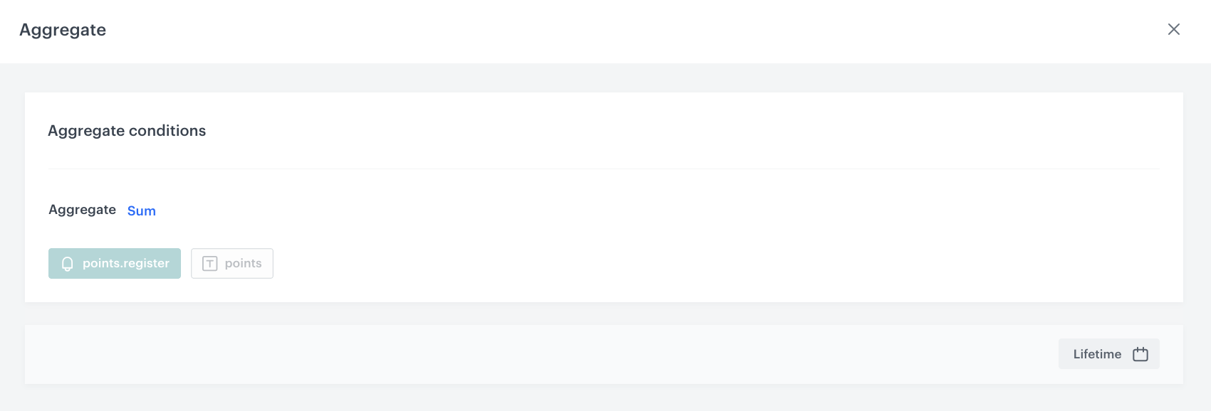 Configuration of the Points for registration sum aggregate within the expression