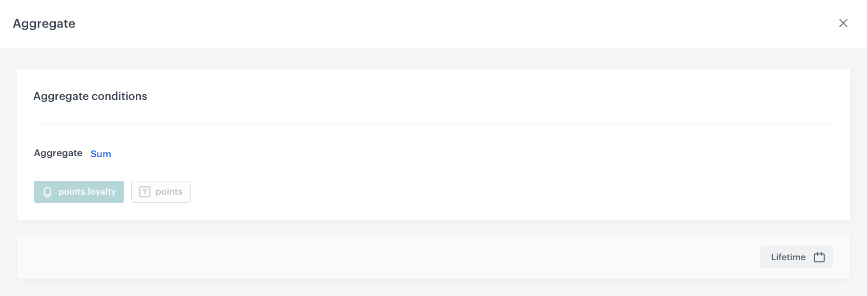 Configuration of the Transaction points sum aggregate within the expression