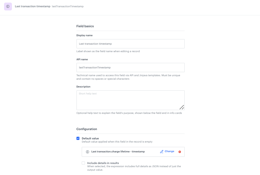 Configuration of the Last transaction timestamp field in the Brickworks schema