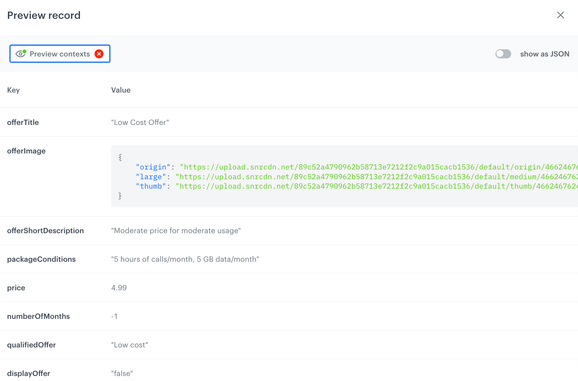 The view of the record results for an example profile