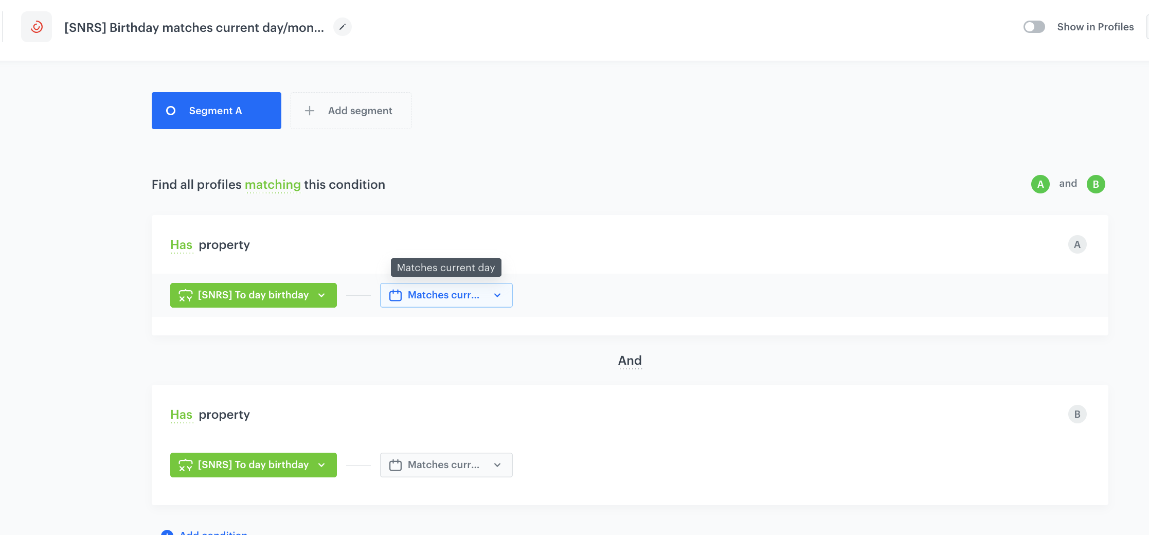 Segment configuration