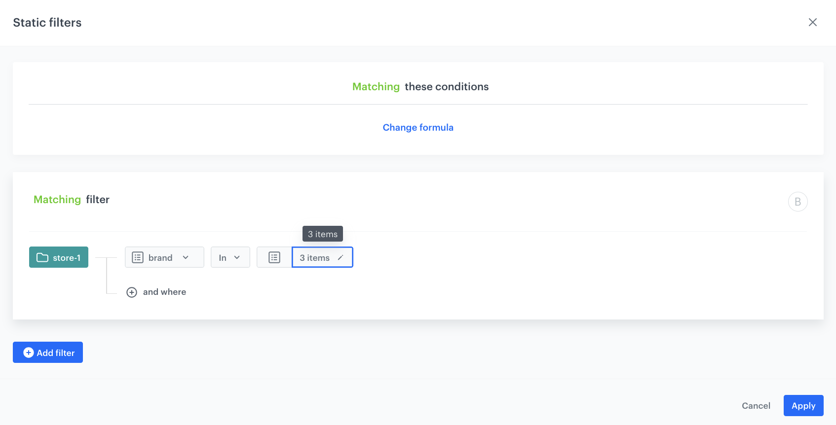 The view of the configuration of the static filter