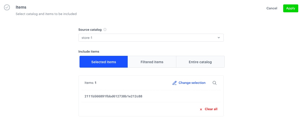 The view of Items configuration