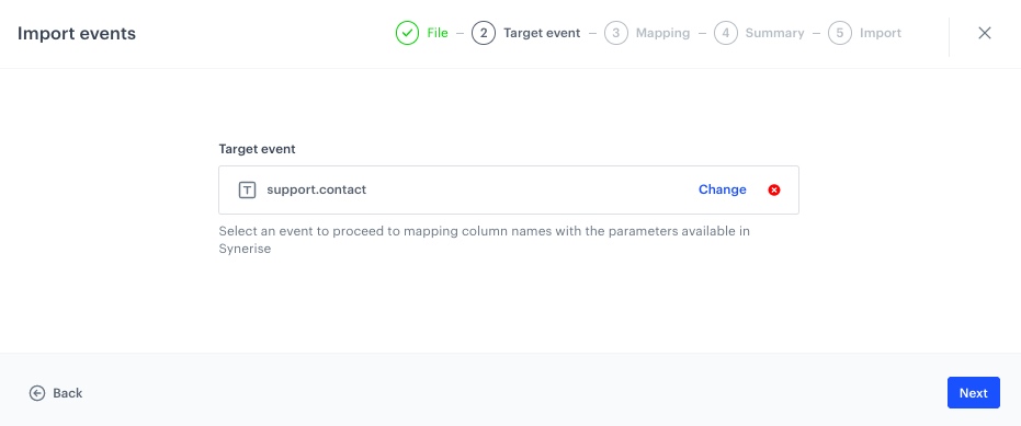 The view of the Target event configuration