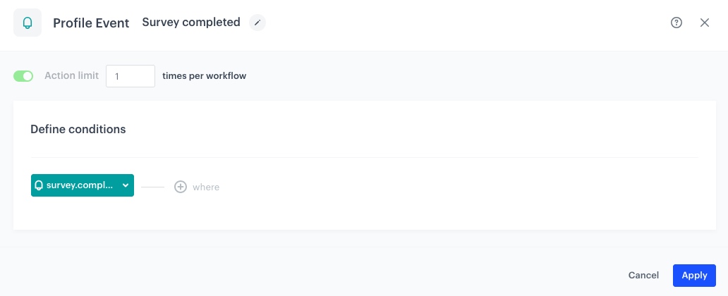 The view of the Profile Event node configuration