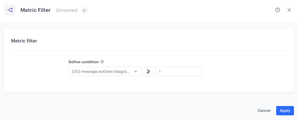 The configuration of the Metric Filter node