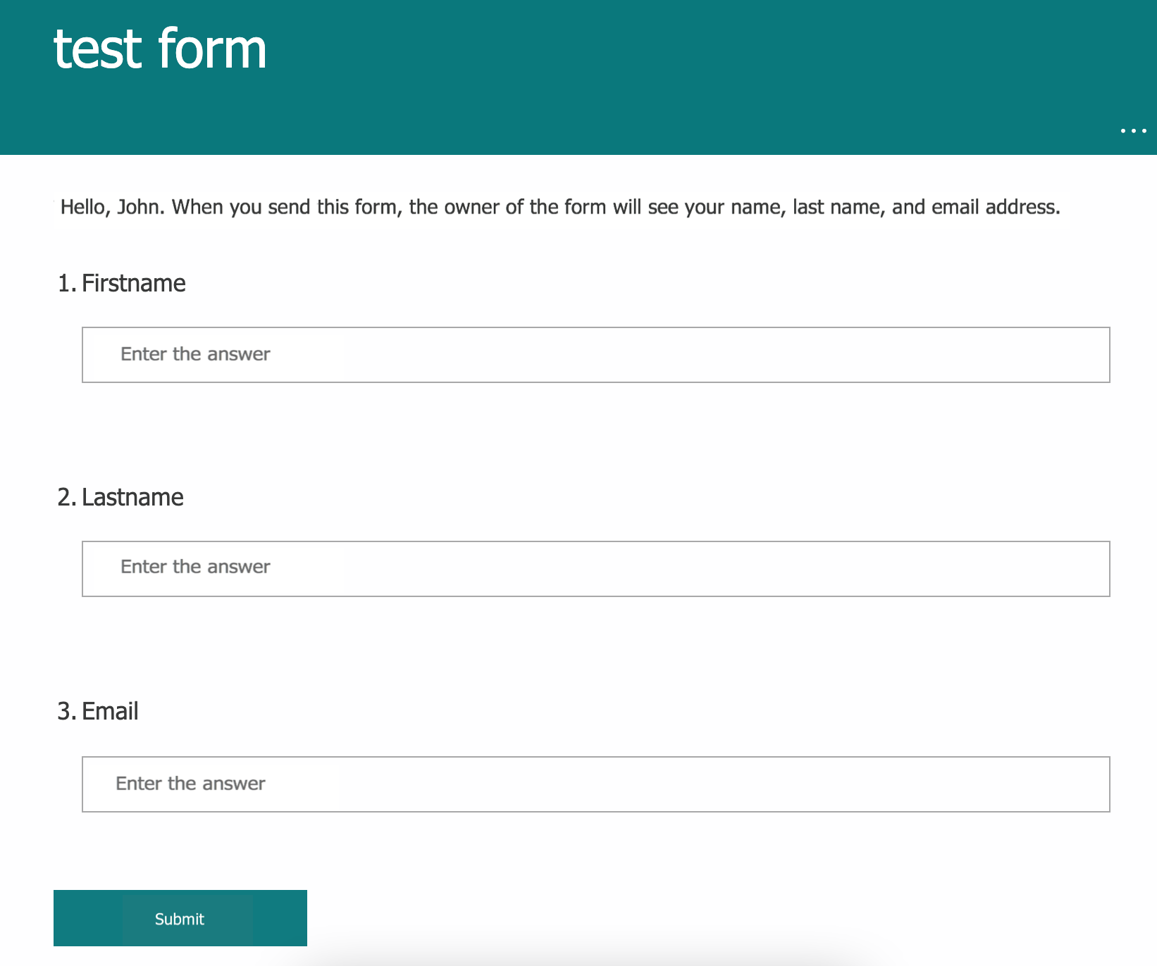 Example form used in this use case