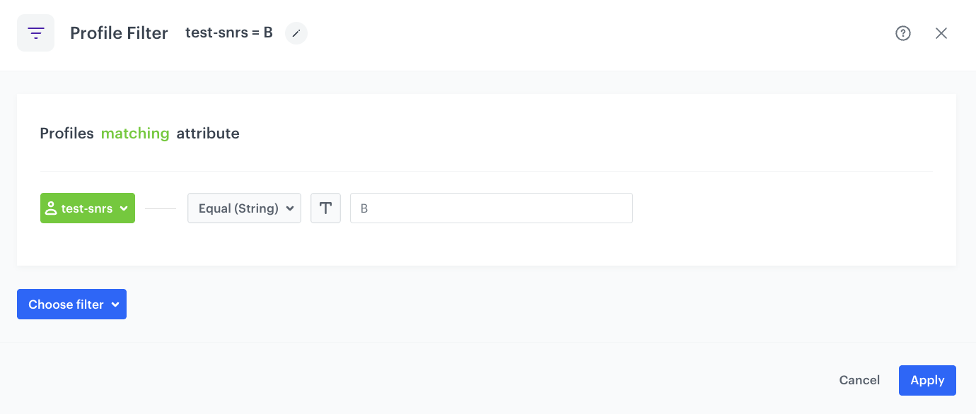 The view of the Profile filter node configuration