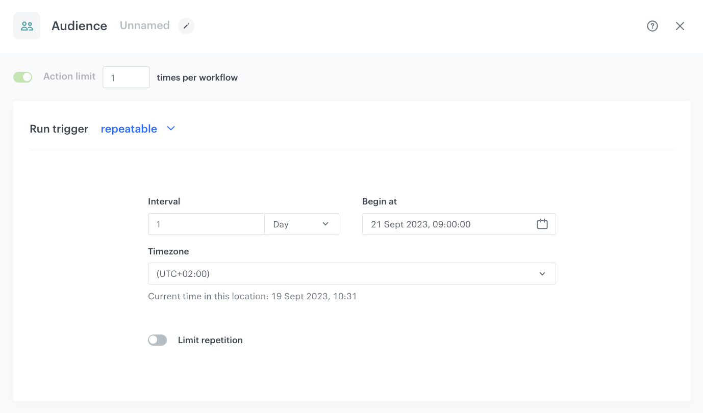 Configuration of the Audience node