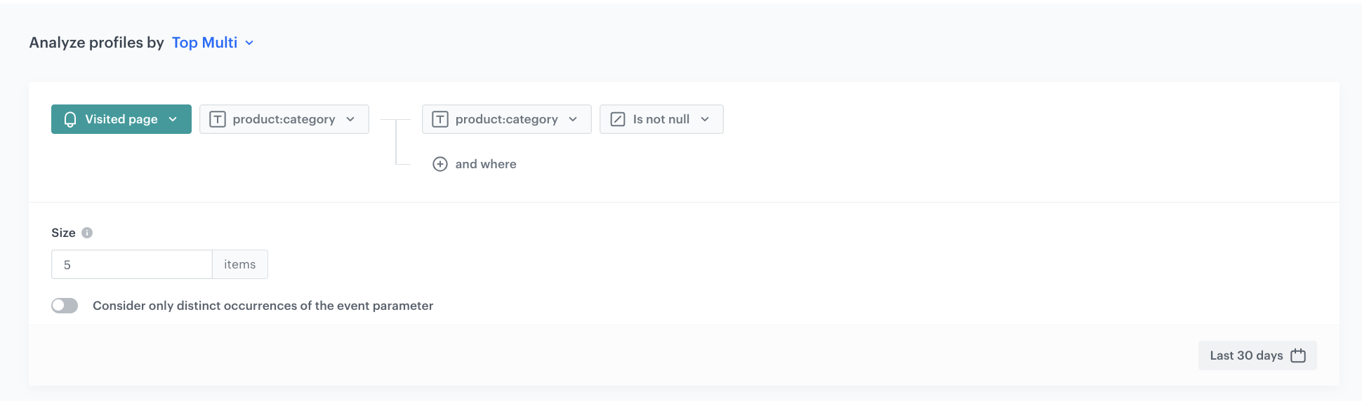 Configuration of the top 5 visited categories aggregate