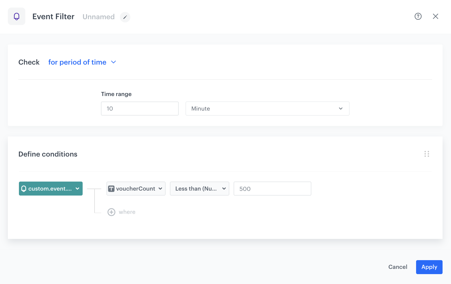 The configuration of the Event Filter node