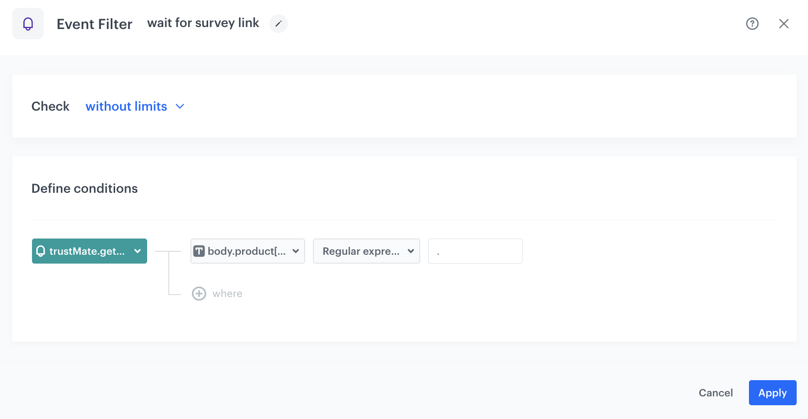 Final configuration of the Event Filter node