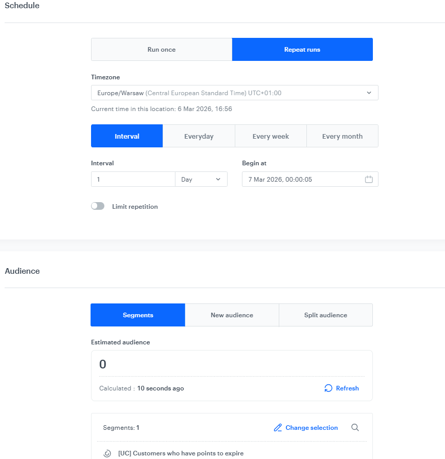 The view of the audience configuration